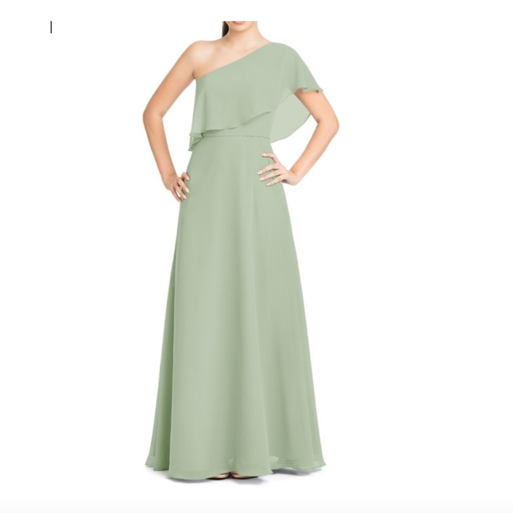 Azazie Lizzy One-Shoulder Dress Dusty Sage Size 6